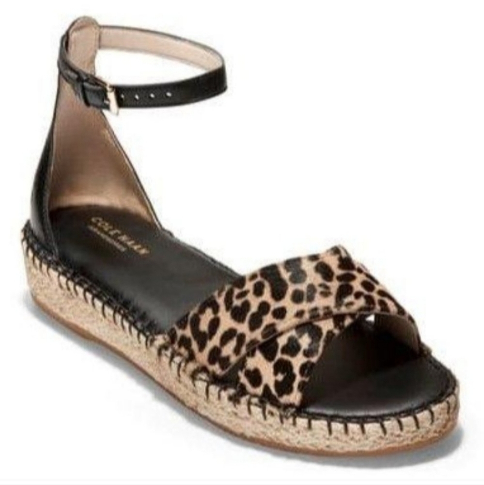 Cole Haan Leopard Print Sandals with Black Ankle Strap